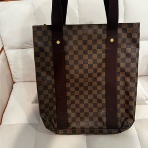 Louis Vuitton Brown Damier Ebene Canvas Vertical Tote with Dark Brown Straps